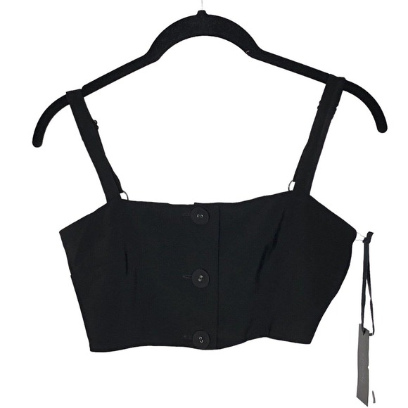 NWT h:ours Womens Issey Crop Top‎ Adjustable Straps Button Front Size XXS Black - Picture 3 of 9